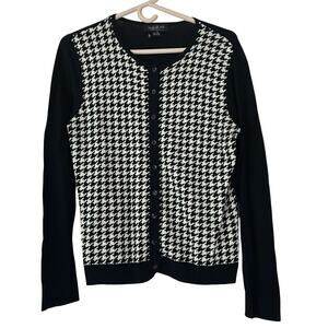 August Silk houndstooth button front cardigan sweater academia preppy soft L